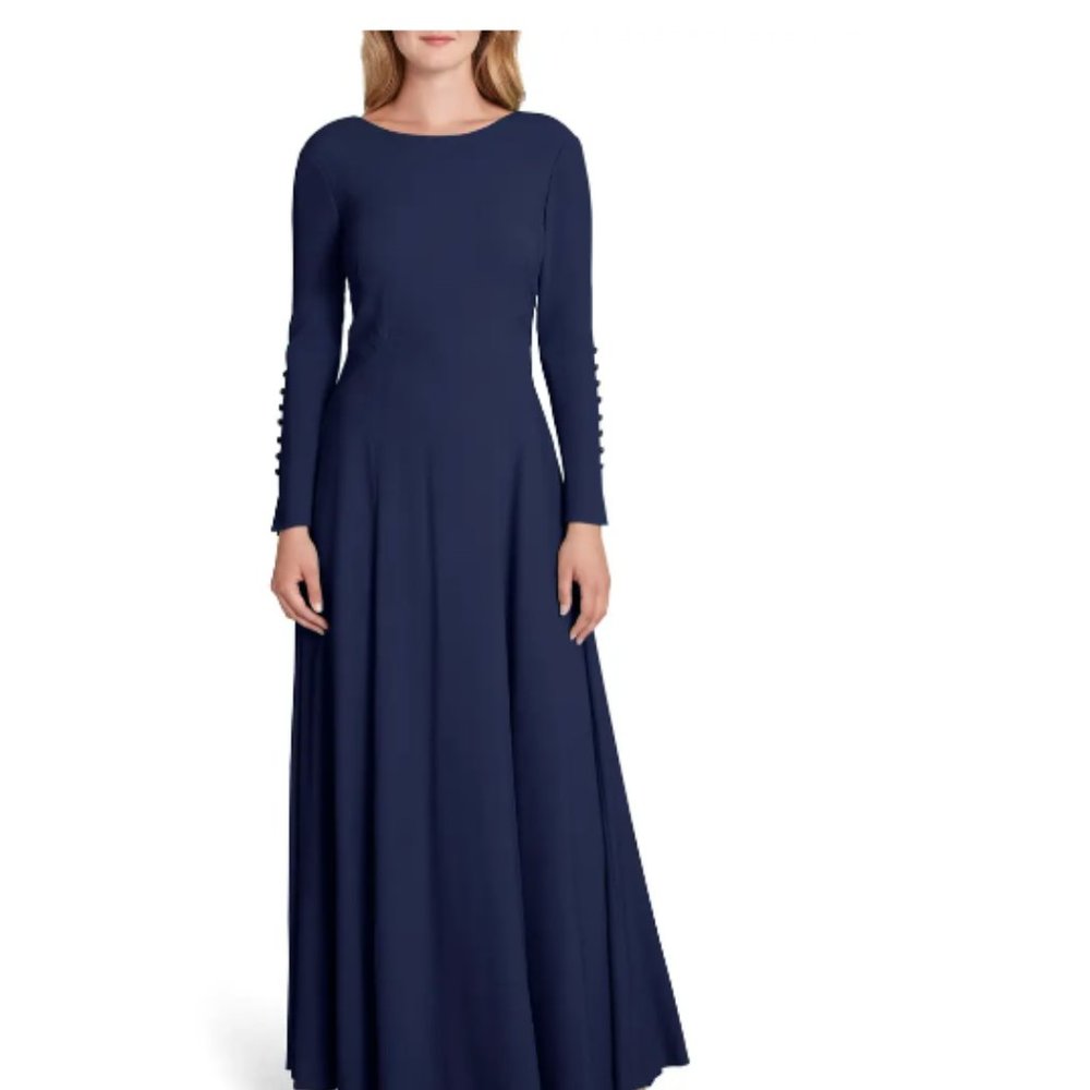 Tahari Navy Long Sleeve Full Skirt Gown